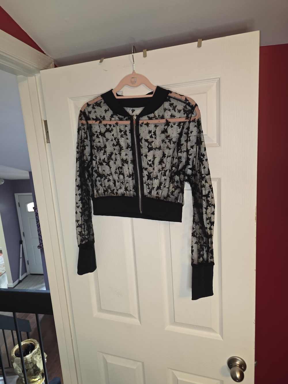 Black Sheer Star-Print Bomber Jacket